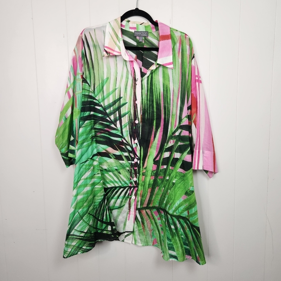 Selection Ulla Popken Tropical Button Down Tunic Blouse Flowy Plus Size 28 30 - Picture 3 of 12